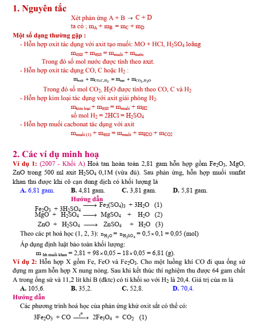 Phương pháp bảo toàn khối lượng