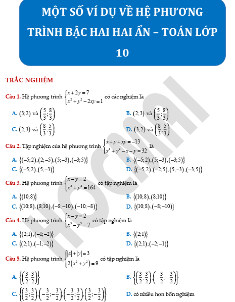 Hệ phương trình bậc hai hai ẩn