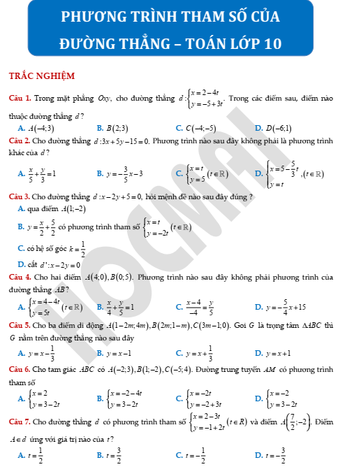 Phương trình tham số của đường thẳng