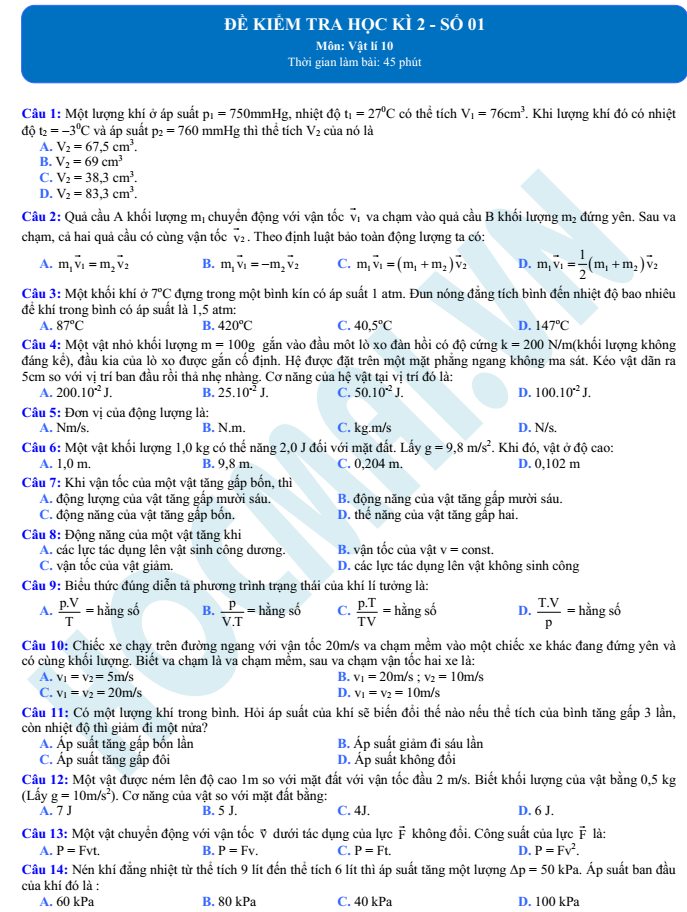 Đề KT HKII - Mã đề 01