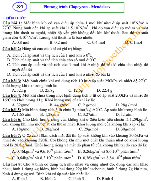 Phương trình Clapeyron - Mendeleev