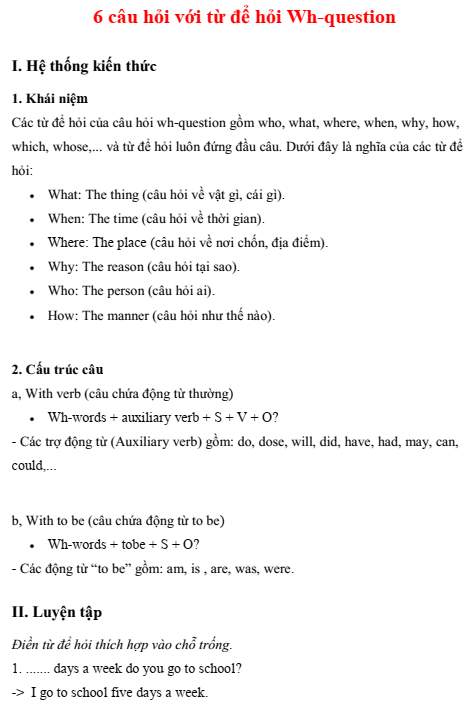 6 Câu hỏi với Wh-question