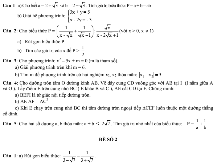 Đề ôn thi tuyển sinh lớp 10 THPT