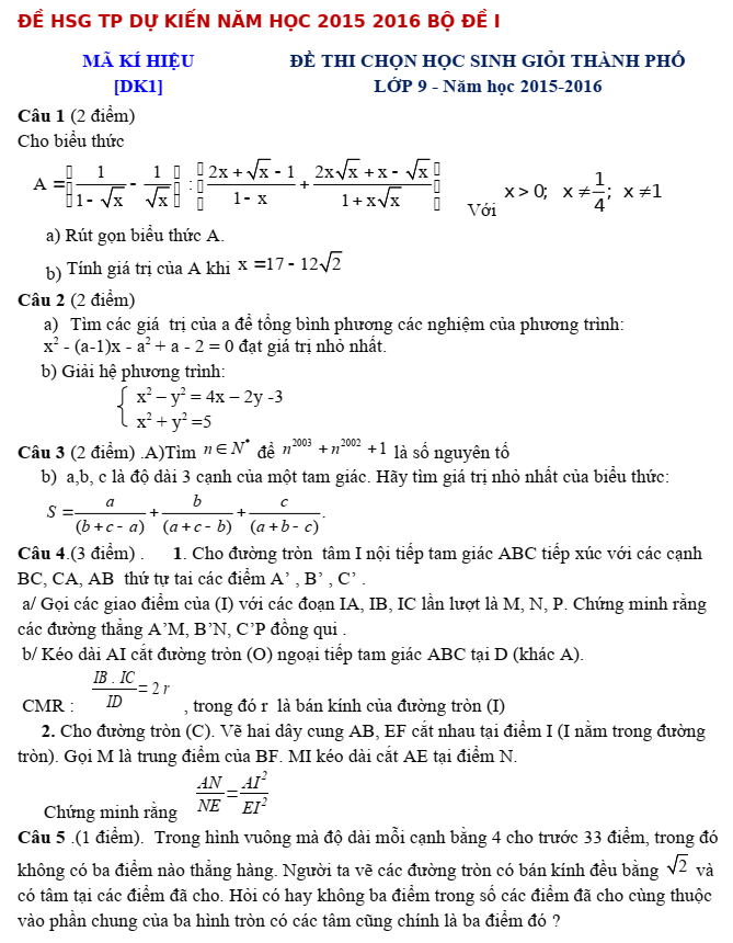 Đề thi chọn HSG TP - 2015-2016 - DK1