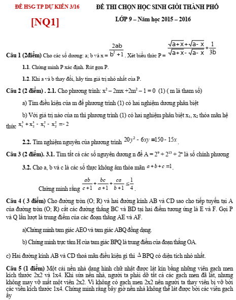 Đề thi chọn HSG TP - 2015-2016 - NQ1