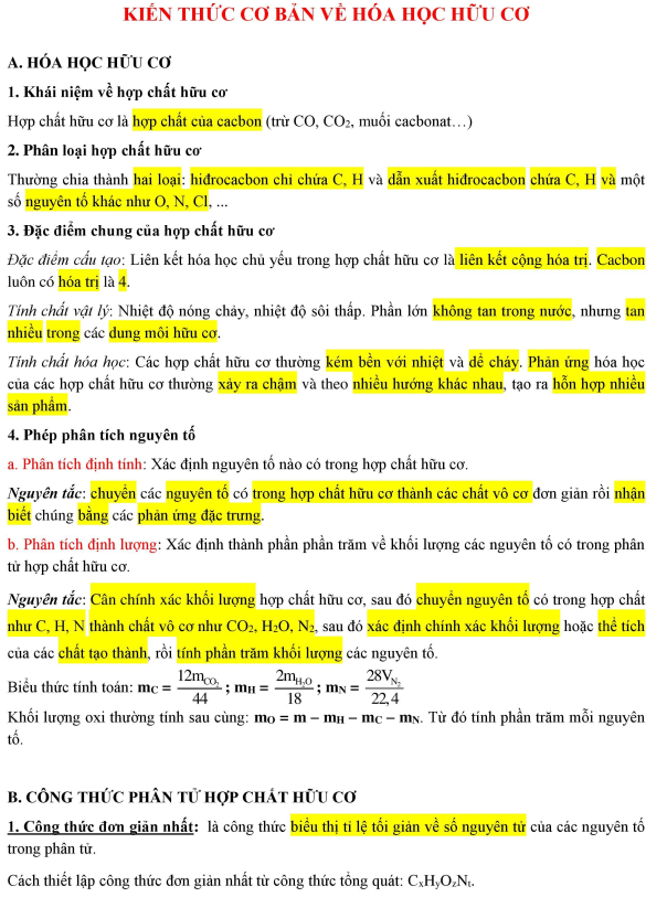 Hoá Học 11 - Kiến thức cơ bản về hóa học hữu cơ