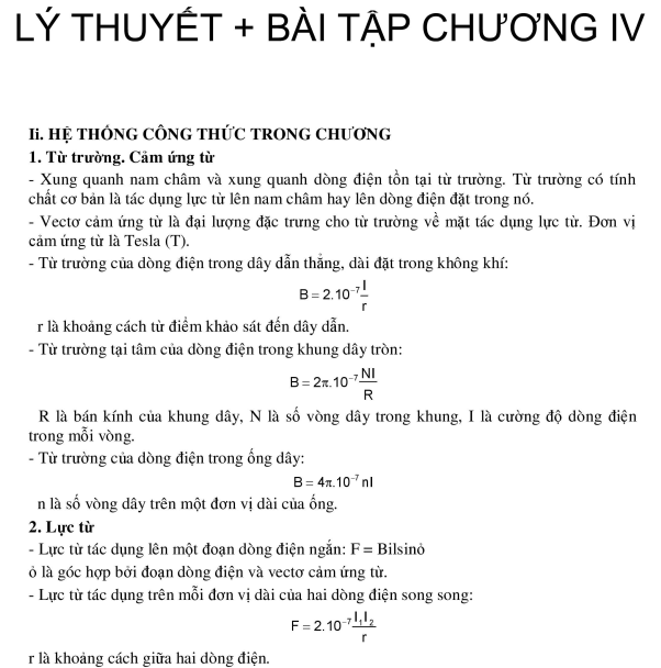 Bài tập cơ bản chương IV - Vật Lý 11