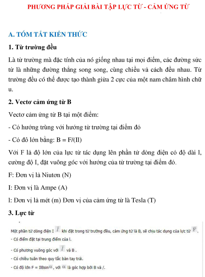 Vật Lý 11 -Phương pháp giải bài tập cảm ứng từ