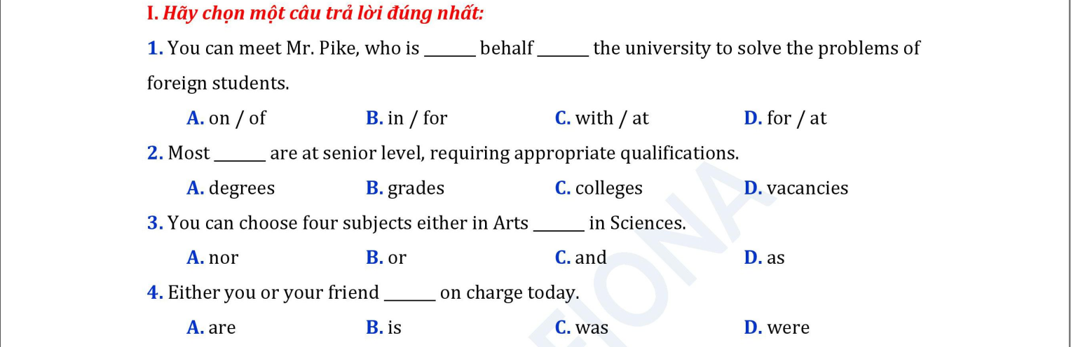 Các câu hỏi theo chủ điểm sách giáo khoa - Tiếng Anh 12